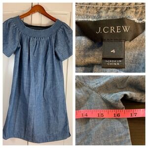 J Crew Dress‎ Size 4 Blue Chambray Off Shoulder Short Sleeve 100% Cotton Preppy